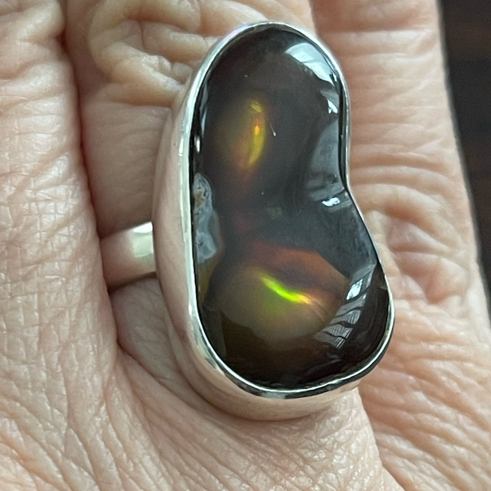 Huge Fire Agate Solid Sterling Silver Size 6.5 Ri… - image 5